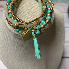 Load image into Gallery viewer, Sale! Turquoise/Gold Multi Strand Bracelet Stack
