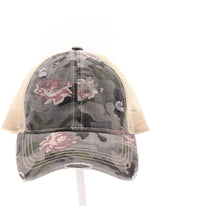 Load image into Gallery viewer, CC Grey Floral Camo Mesh Back High Pony Cap Hat