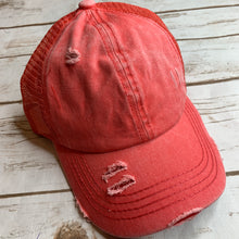 Load image into Gallery viewer, Coral Distressed High Pony Hat