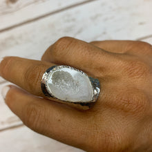 Load image into Gallery viewer, Silver Agate Geode Statement Ring