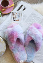 Load image into Gallery viewer, PURPLE/BLUE TIE DYE FUZZY SLIPPERS - SALE!