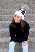 Load image into Gallery viewer, Black/White Buffalo Plaid Pom Beanie