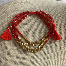 Load image into Gallery viewer, Coral/Gold Cube Cord Bead Bracelet