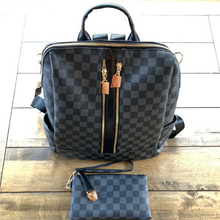 Load image into Gallery viewer, SALE - Inspired Black Checkered Backpack with Matching Wallet